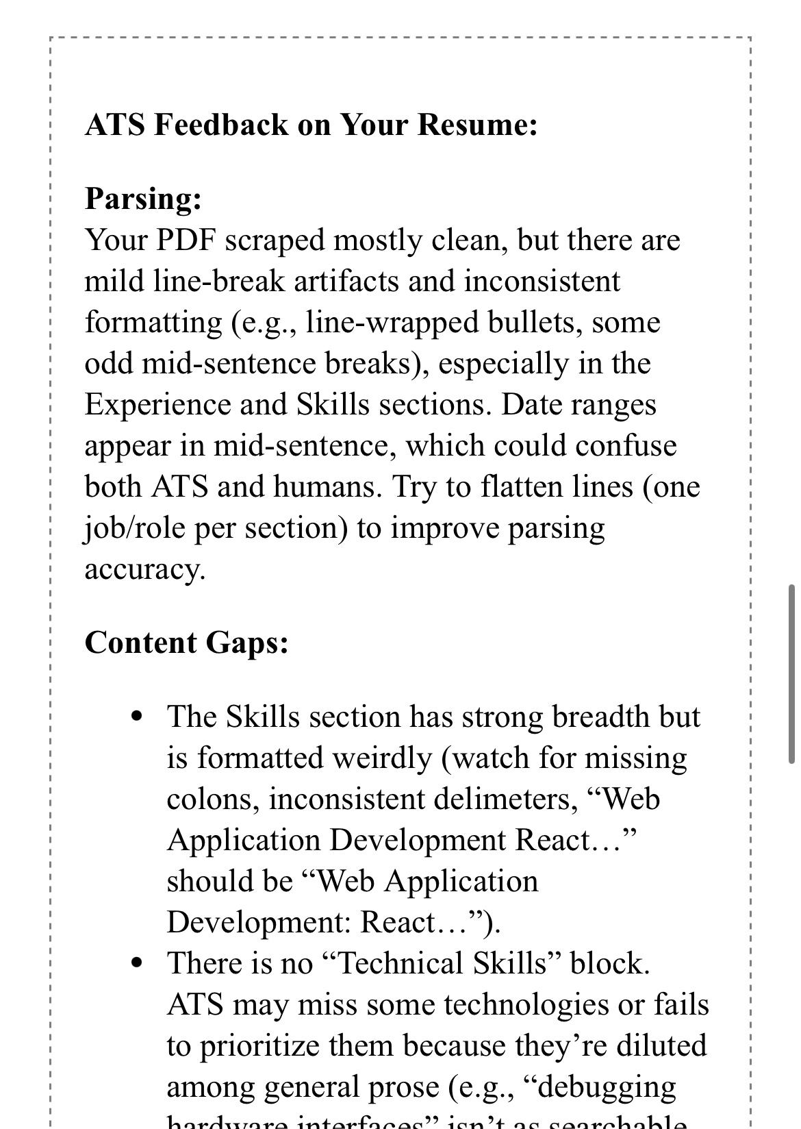Screenshot of some feedback for me.