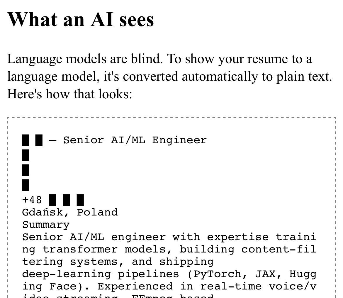 Screenshot showing the scrape, raw text with redactions, extracted from a PDF.