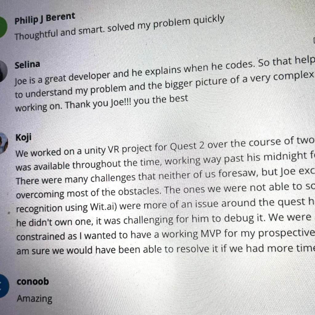 screenshot of positive reviews on codementor